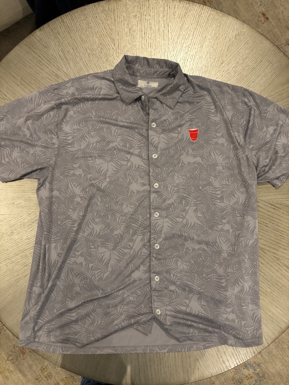 Men's State Traditiona Gray Button-Up Shirt with red solo cup